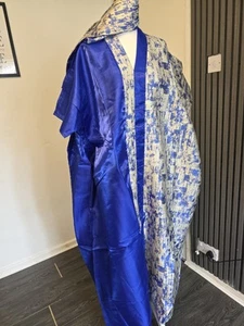 African Bubu Dress Ankara, Nigerian Blue And White African Dress Bouboun - Picture 1 of 4