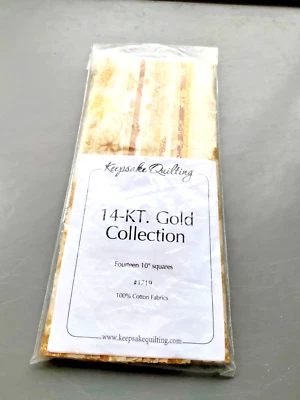 KEEPSAKE QUILTING 14-KT. GOLD COLLECTION 14 10" SQUARES NOS COTTON - Image 1 of 3