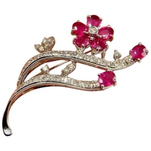 1.40ct Natural Round Diamond Ruby 14k White Gold Wedding Anniversary Brooch Pin - Picture 1 of 6