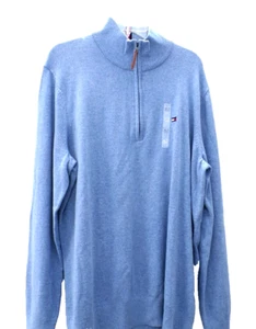Suéter Tommy Hilfiger Para Hombre Cierre de Cuarto de Cremallera L/S Algodón Azul Brezo XLT - Imagen 1 de 11