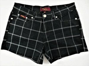 Ling's Jeans Shorts Hotpants Size 7/8 Black Pinchecked Woven Stretch 5 Pocket - Picture 1 of 10