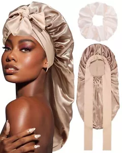 Long Satin Braid Bonnet for Women Silk Bonnet for Sleeping Sleep Cap with Ela... - Picture 1 of 7