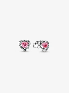 *BRAND NEW* Pandora Sterling Silver Elevated Pink Heart Stud Earrings 298427C02 - Picture 1 of 3