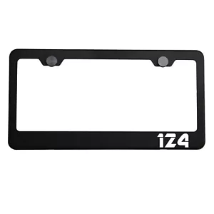 Matte Black License Plate Frame Chrome 124 Laser Etched Metal Screw Cap - Picture 1 of 7