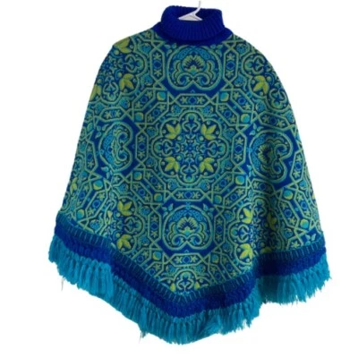 Vintage Tejidos Artisticos "Granada" Tapestry Fringe Poncho Shawl, Made in Spain - Image 1 of 4