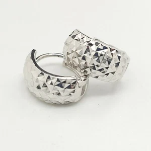 Nuevos pendientes EHC 14k 585 oro blanco pequeño corte diamante 15' mm aro - Imagen 1 de 12