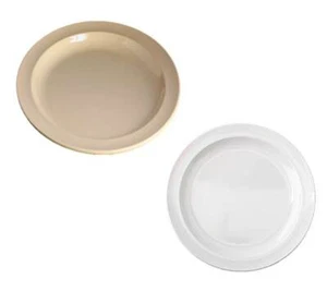 Reusable Tan White Dinner Plates Hard Melamine Set of 12 - Paper Plates Novelty - Picture 1 of 14