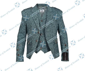 ARGYLE KILT JACKET WITH WAISTCOAT TWEED WEDDING JACKET | BRAEMAR / CRAIL JACKET - Picture 1 of 4