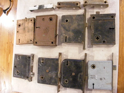 LOT OF 8 Vintage Mortise Door Locks Mixed  No Handles Or Keys Cover