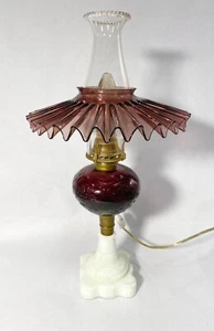 Antique Amethyst Electrified Glass Kerosene Lamp with Glass Shade - Picture 1 of 5