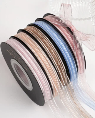 1cm Silver Edge Fine Ribbon Sheer Organza Ribbon Chiffon - 18M Reel - Image 1 of 3