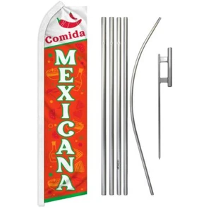 "COMIDA MEXICANA"" Publicidad Súper Bandera y Kit de Postes Comida Mexicana Tacos - Imagen 1 de 16