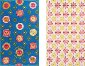 2 DIFFERENT PRINTED TERRY TOWELS(15"x26")SUMMER,GEO,SHINE BRIGHT LIKE THE SUN,KO - Picture 1 of 16