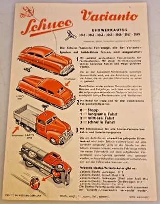 Schuco Varianto Uhrwerk Autos=Anleitung f.3041-3042-3044-3046-3047-3049 =50-60er - Bild 1 von 3