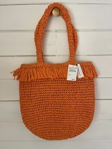 NWT MELROSE AND MARKET Nordstrom Palmer Straw Tote Bag in ORANGE 🍊 $49 - Picture 1 of 3