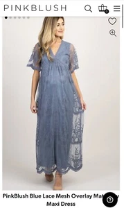 NWT PinkBlush Blue Lace Mesh Overlay Maternity Maxi Dress - L - Picture 1 of 7