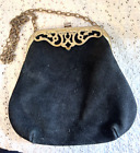 Vintage wiktoriańska torebka z metalowym filigranowym dekoracją i łańcuszkiem torebka jedwabna podszewka {C}