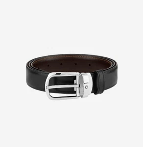 Montblanc Hebilla Herradura 30mm Cinturón Cuero Reversible Negro Marrón 128757 - Imagen 1 de 4