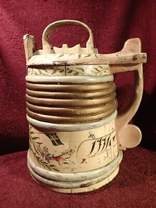 dated 1771 - 1911 LARGE DECORATED ANTIQUE BEER WOOD MUG TANKARD SWEDEN SWEDISH - Picture 1 of 13