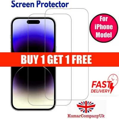 Screen Protector iPhone 16 15 14 13 12 11 XR 17 Pro Max Gorilla Tempered Glass - Image 1 of 4