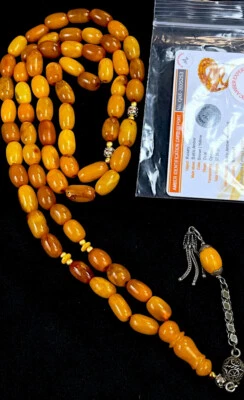 SUPER RARE CERTIFIED ANTIQUE GERMAN NATURAL BALTIC AMBER ROSARY 66 Beads 60gr. - Image 1 of 4
