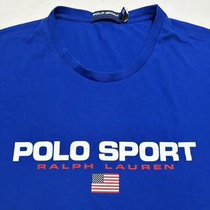 Polo Sport Ralph Lauren Sz 4XLT Blue American Flag Shirt Adult Vintage Logo - Picture 1 of 12