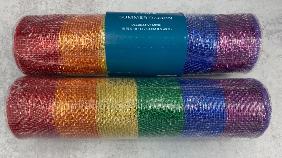 2 roll Rainbow  Striped  deco mesh 10" x 18' ribbon wreath summer pride - Image 1 of 1