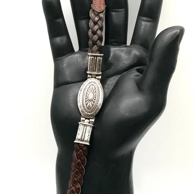 Браслет BRIGHTON Santa Fe в западном стиле тканый коричневый кожаный и посеребренный винтажный - Изображение 1 из 4