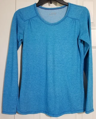 Camisa Columbia Mujer XS Extra Pequeña Azul Logo Manga Larga Cuello Redondo Tejida Foto 1 de 4
