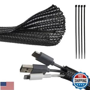 RED WOLF Cable Sleeves Cord Management Braided Wire Loom Split Sleeving 3/8 I - Afbeelding 1 van 5