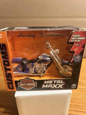 2003 Metal Maxx Harley Davidson FLSTF Fat Boy Motorcycle 1:17 Blue Customs - Image 1 of 4