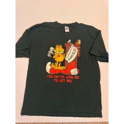 Camiseta De Colección Garfield Wish Grande Manga Corta Verde Navidad Talla XL Para Hombre Foto 1 de 4