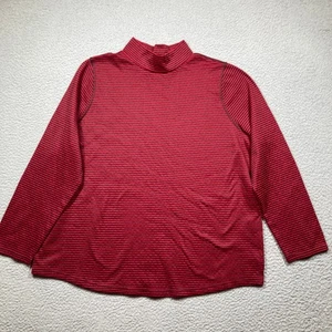 Chicos Zennergy Mock Neck Top Womens 3/XL Red Black Striped Long Sleeve - Picture 1 of 9