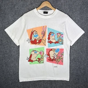Vintage Ren And Stimpy Shirt Large White 90s 1991 Nickelodeon TV Show Promo Nick - Picture 1 of 8