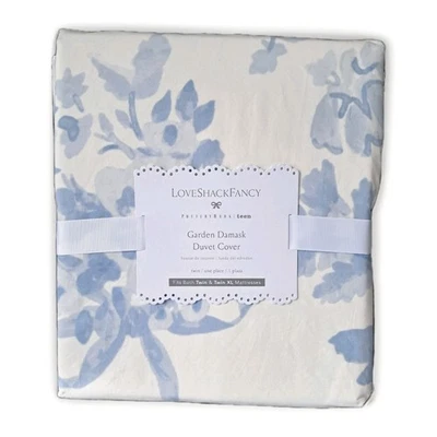 Pottery Barn Teen Love Shack Fancy Garden Damask Duvet Cover Blue and Ivory Twin - Image 1 of 4