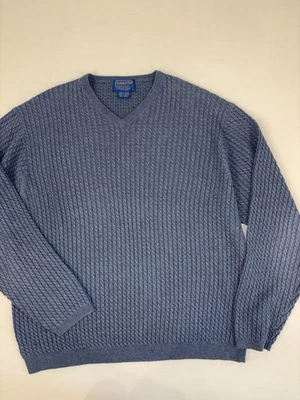 Vintage Pendleton Cotton Knit V-Neck Cable Knit Sweater Blue Mens Size Large - Image 1 of 4