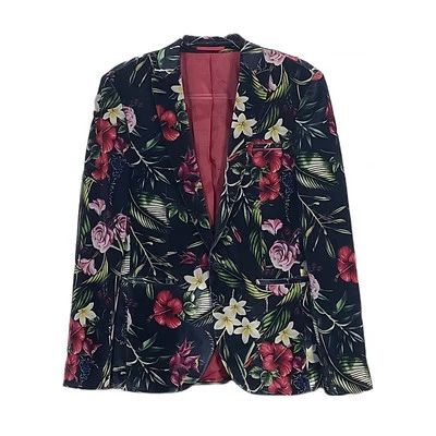 ASOS Man Blazer Jacket Sz 38 Floral Velvet Tuxedo Dinner Coat Slim Fit Statement - Image 1 of 4