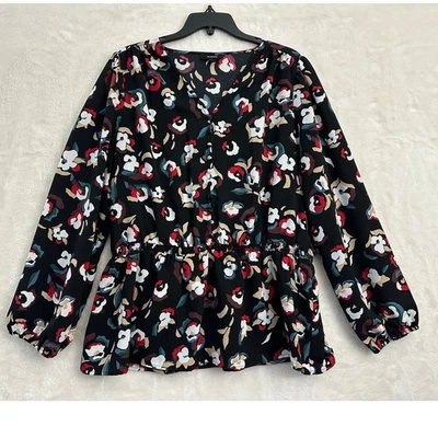 Top floral abstracto Alfani Peplum XL elegante oficina madura Foto 1 de 4