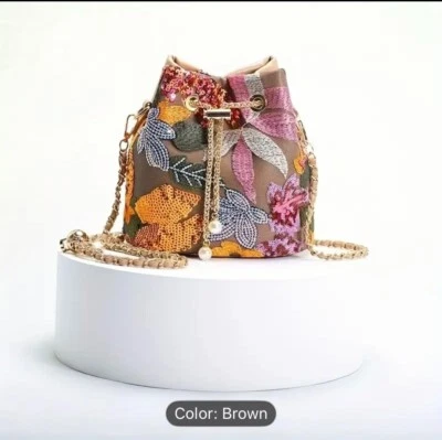 Crossbody Purse with Adjustable Chain Strap Floral Embroidery & Sequin Applique - Image 1 of 4