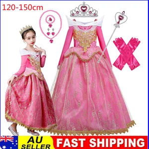 Girl's Princess Dress Aurora Sleeping Beauty Gown Cosplay Halloween Fancy Dress - Picture 1 of 17