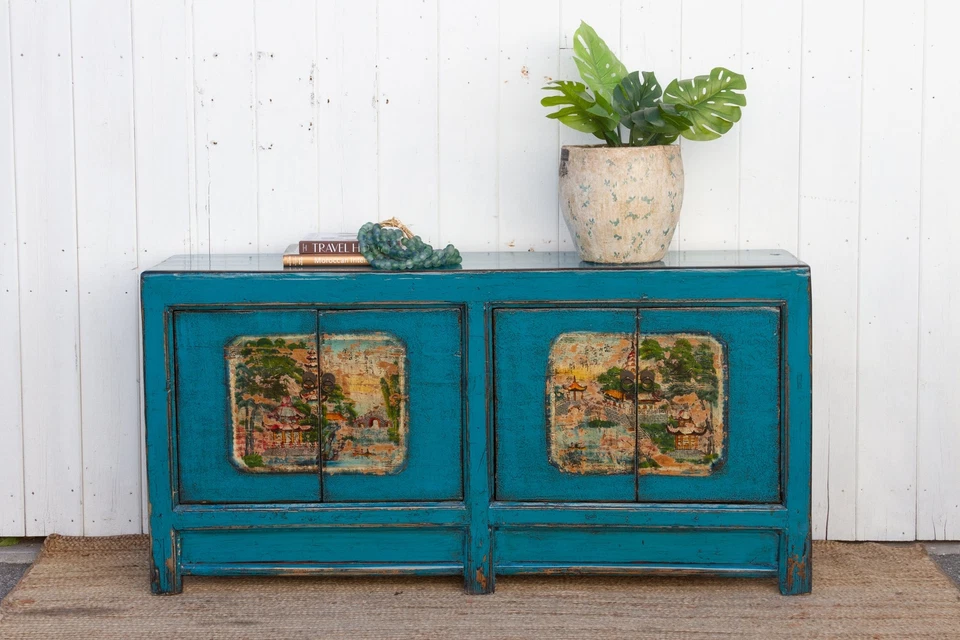 Long Azure Blue Chinese Sideboard - Image 1 of 4