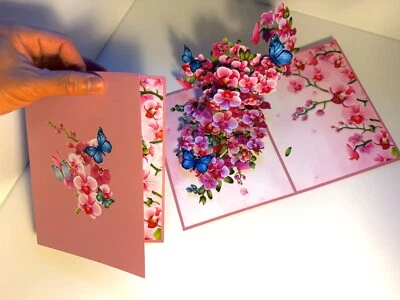 ORIGAMI POP CARDS Purple Orchid Garden Butterflies Happy Anniversary 3D Pop Up — 第 1/4 张图片