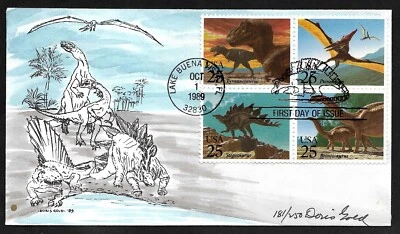 #2425b 25c Dinosaurs  -Doris Gold FDCB4 Se-tenant Block of 4 - Image 1 of 2