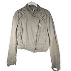 Free People Moto Jacket Olive Green Eyelet Lace Cutout Linen Cotton Full Zip S2