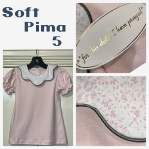 Lullaby Set Dress Girls 5 Pink Soft Pima Cotton Toddler Floral Bib Collar - Picture 1 of 9