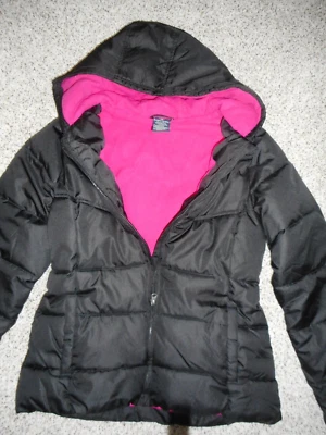 Jackets Girls Coats Black Pink Hood Easy Zip Outerwear XL 14/16 - Image 1 of 4