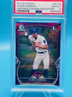 2023 Bowman Chrome #d/199 Yilber Herrera Fuchsia Crater Refractor Pop 2 PSA 10 - Image 1 of 2