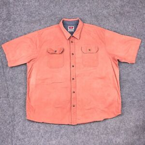 Wrangler Shirt Mens 2XL XXL Orange Salmon Twill Short Sleeve Button Up Work Wear