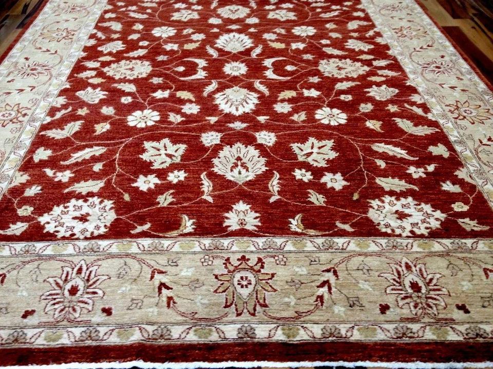 Alfombra oriental de lana anudada a mano Indo Peshavar de alta calidad 8 x 10 Foto 1 de 4