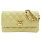 CHANEL Yellow Wallet On Chain WOC Shoulder Bag Quilted Caviar Leather